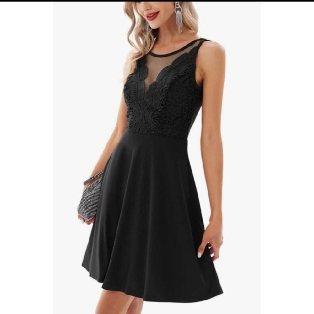NWT Grace Karin Elegant Black Lace Top Mini Dress - Medium